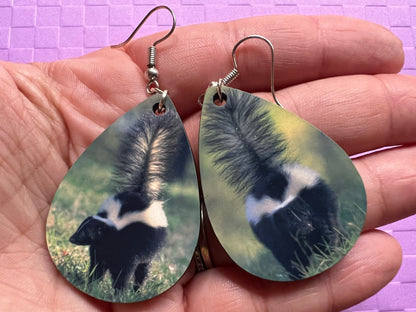 Skunk Earrings: Cute Animal, Stinky, Smelly, Zoo, Sublimated, Best Gifts for Her/Him/Them