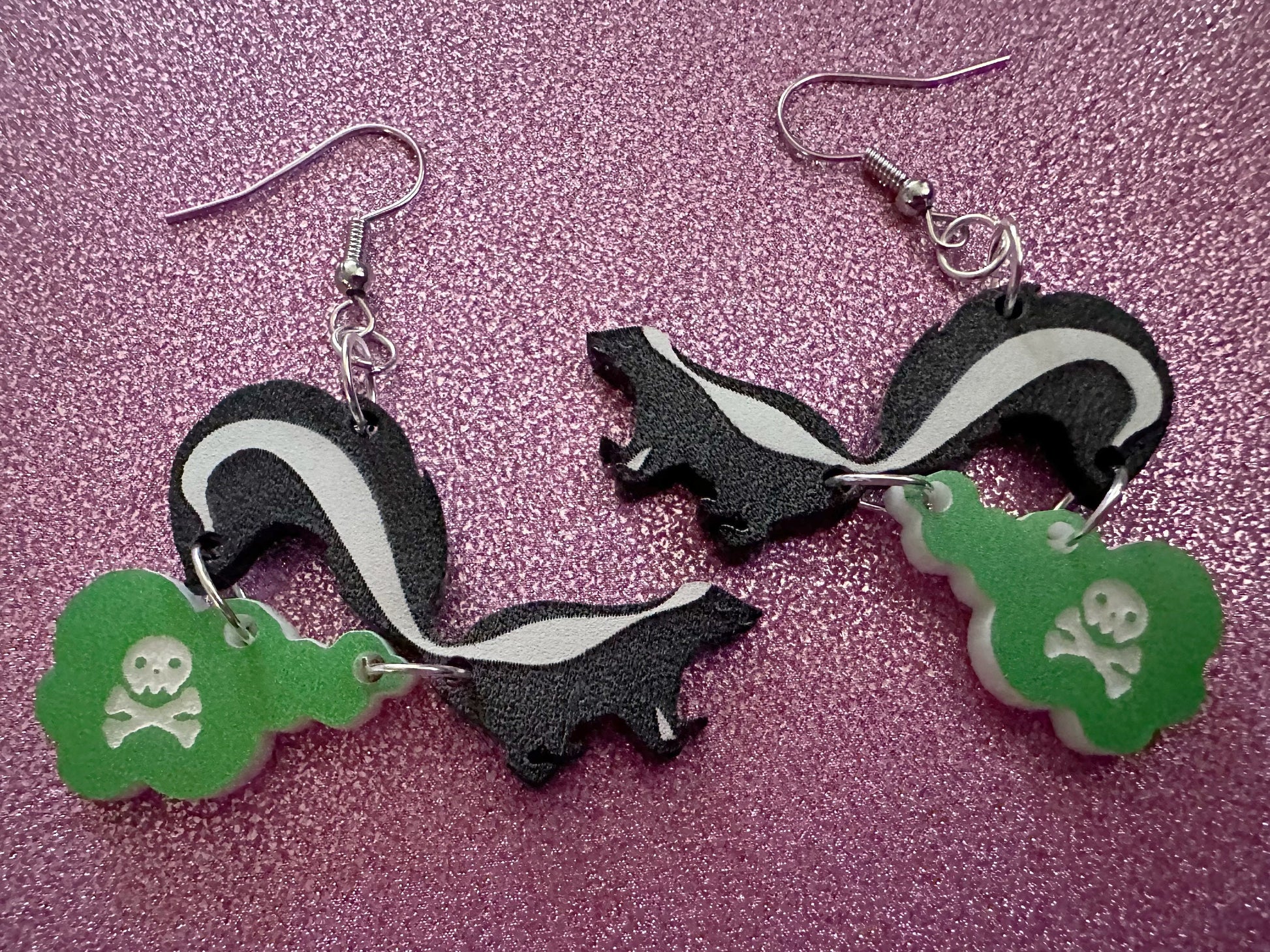 Skunk Earrings: Laser Cut Acrylic Skunks, Stinky Fart, Deadly Fart, Halloween, Animal, Novelty, Smelly, Zoo, Best Gifts for Her/Him/Them