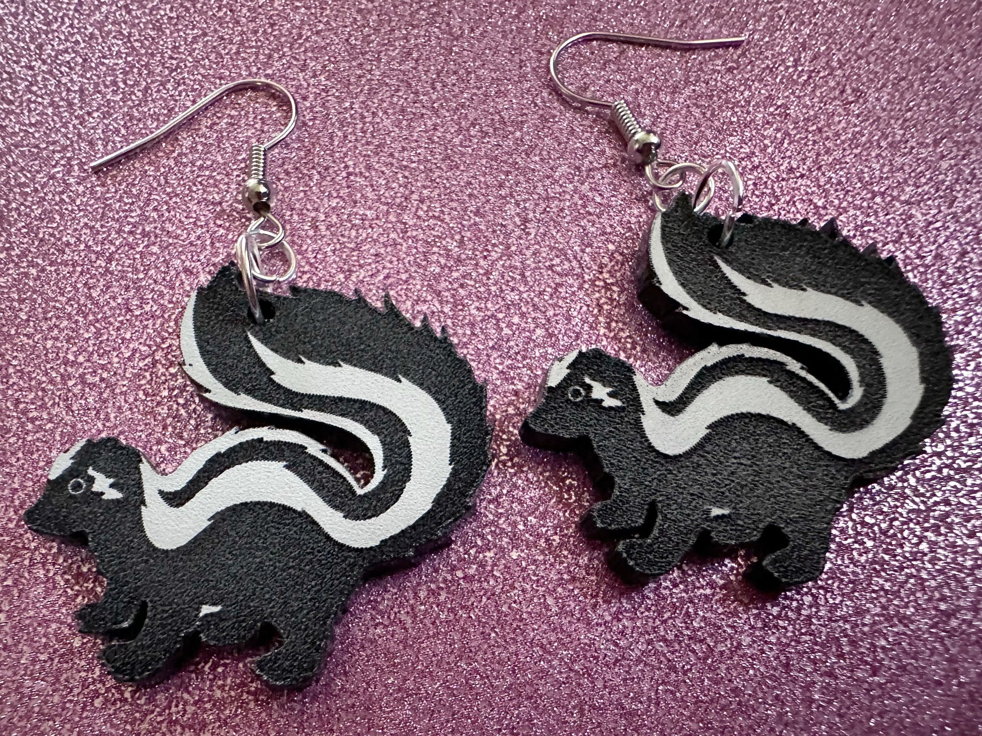 Skunk Earrings: Laser Cut Acrylic Skunks, Stinky Fart, Deadly Fart, Halloween, Animal, Novelty, Smelly, Zoo, Best Gifts for Her/Him/Them