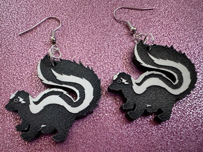 Skunk Earrings: Laser Cut Acrylic Skunks, Stinky Fart, Deadly Fart, Halloween, Animal, Novelty, Smelly, Zoo, Best Gifts for Her/Him/Them