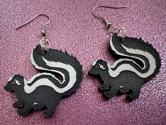 Skunk Earrings: Laser Cut Acrylic Skunks, Stinky Fart, Deadly Fart, Halloween, Animal, Novelty, Smelly, Zoo, Best Gifts for Her/Him/Them