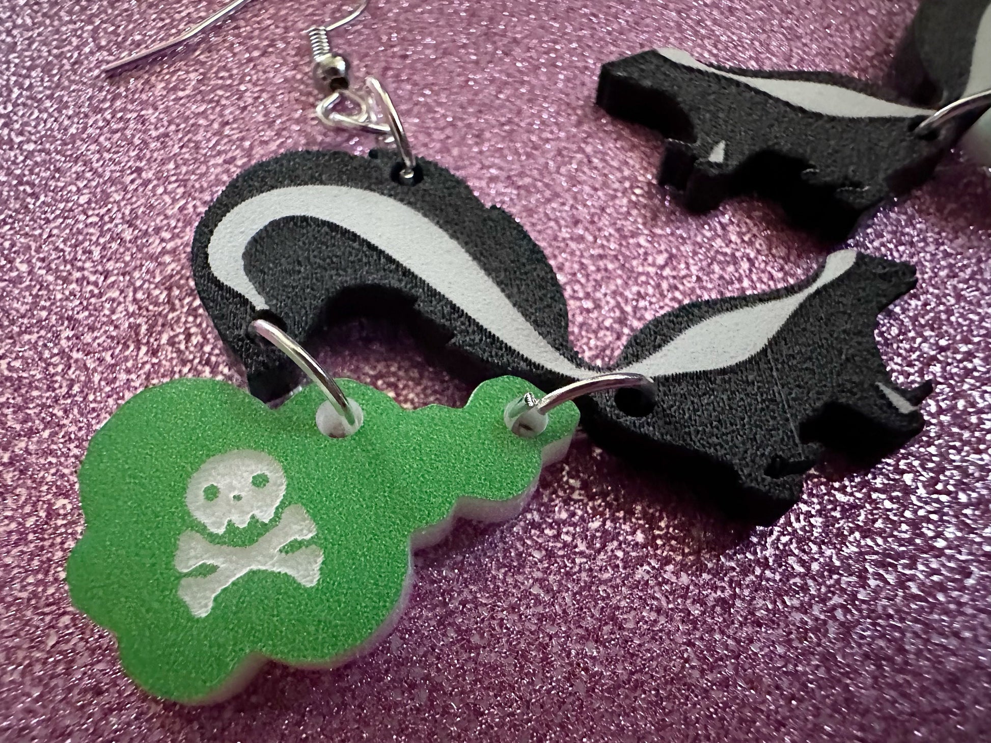 Skunk Earrings: Laser Cut Acrylic Skunks, Stinky Fart, Deadly Fart, Halloween, Animal, Novelty, Smelly, Zoo, Best Gifts for Her/Him/Them