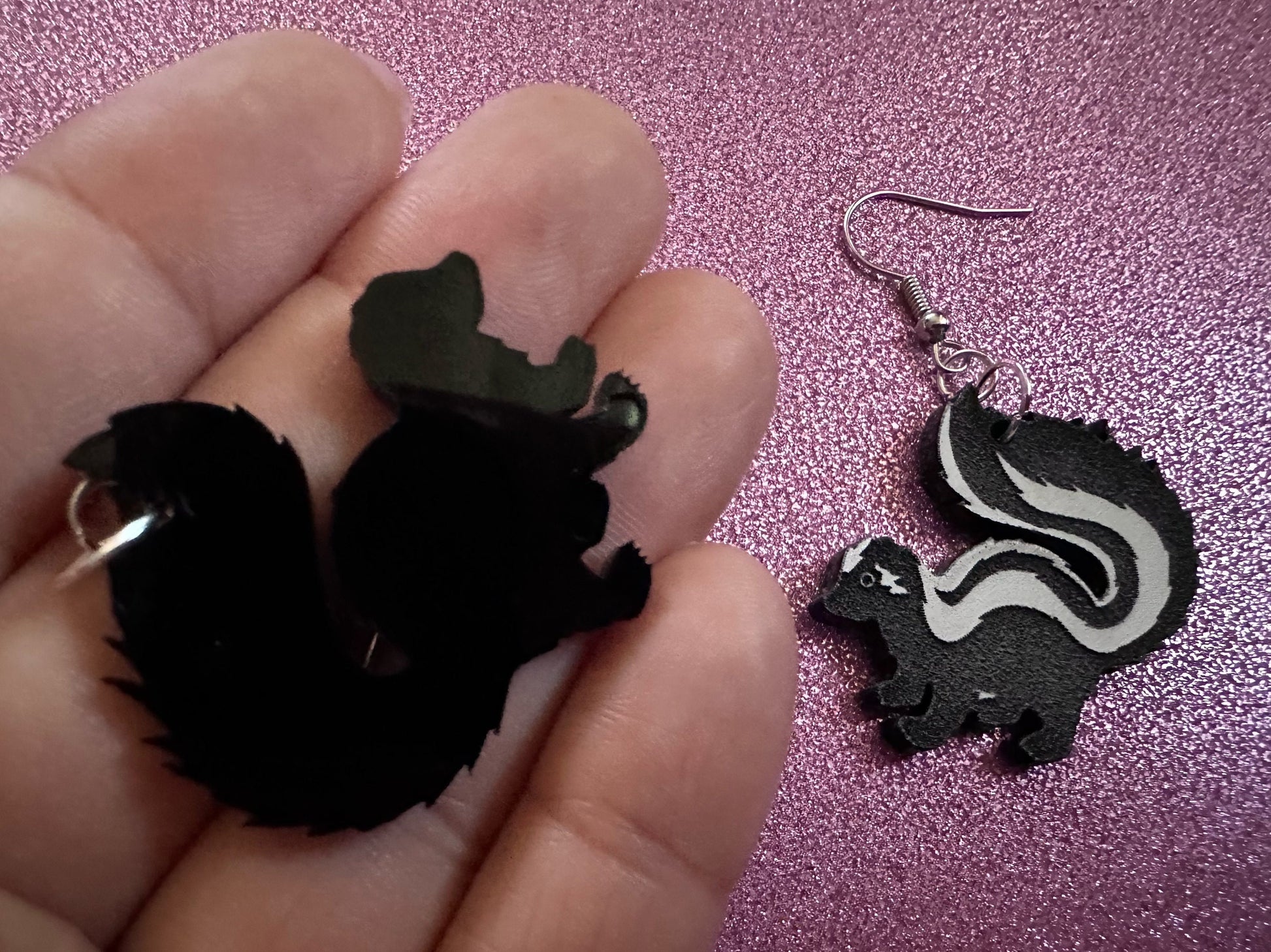 Skunk Earrings: Laser Cut Acrylic Skunks, Stinky Fart, Deadly Fart, Halloween, Animal, Novelty, Smelly, Zoo, Best Gifts for Her/Him/Them