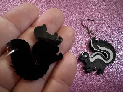 Skunk Earrings: Laser Cut Acrylic Skunks, Stinky Fart, Deadly Fart, Halloween, Animal, Novelty, Smelly, Zoo, Best Gifts for Her/Him/Them