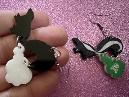 Skunk Earrings: Laser Cut Acrylic Skunks, Stinky Fart, Deadly Fart, Halloween, Animal, Novelty, Smelly, Zoo, Best Gifts for Her/Him/Them