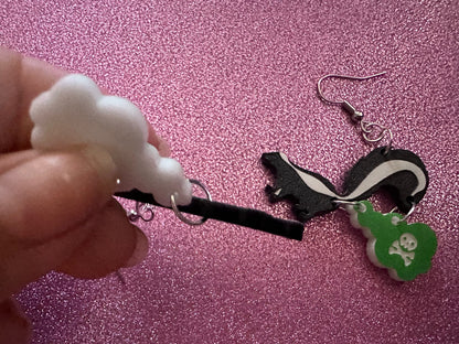 Skunk Earrings: Laser Cut Acrylic Skunks, Stinky Fart, Deadly Fart, Halloween, Animal, Novelty, Smelly, Zoo, Best Gifts for Her/Him/Them