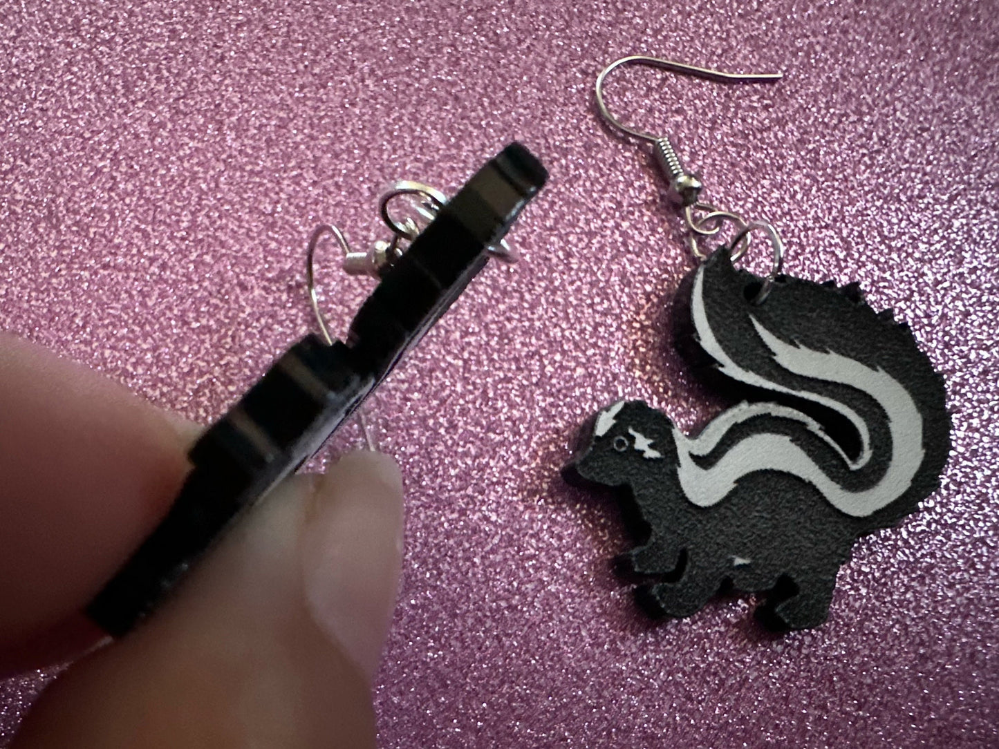Skunk Earrings: Laser Cut Acrylic Skunks, Stinky Fart, Deadly Fart, Halloween, Animal, Novelty, Smelly, Zoo, Best Gifts for Her/Him/Them