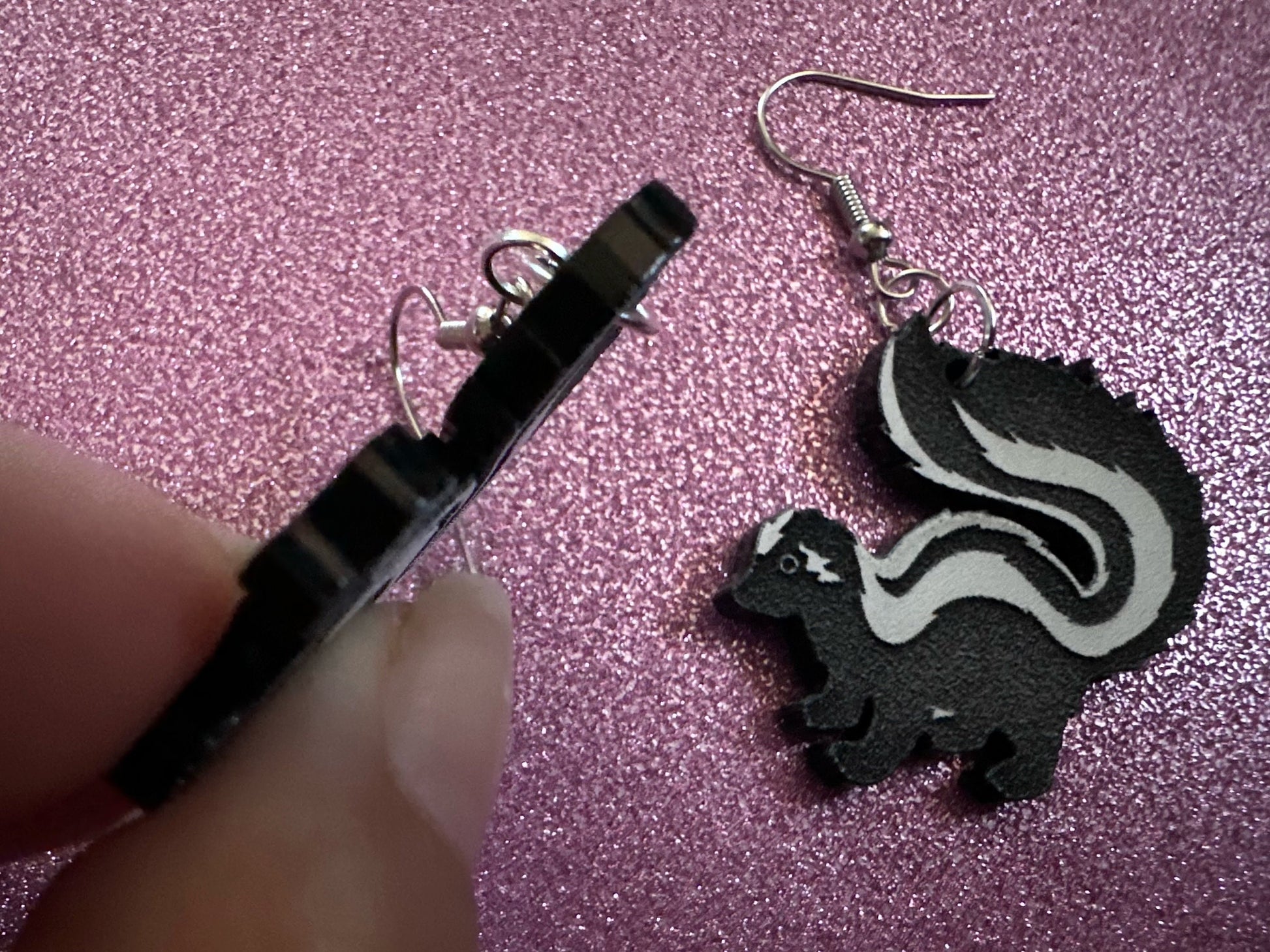 Skunk Earrings: Laser Cut Acrylic Skunks, Stinky Fart, Deadly Fart, Halloween, Animal, Novelty, Smelly, Zoo, Best Gifts for Her/Him/Them
