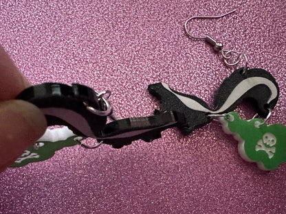 Skunk Earrings: Laser Cut Acrylic Skunks, Stinky Fart, Deadly Fart, Halloween, Animal, Novelty, Smelly, Zoo, Best Gifts for Her/Him/Them