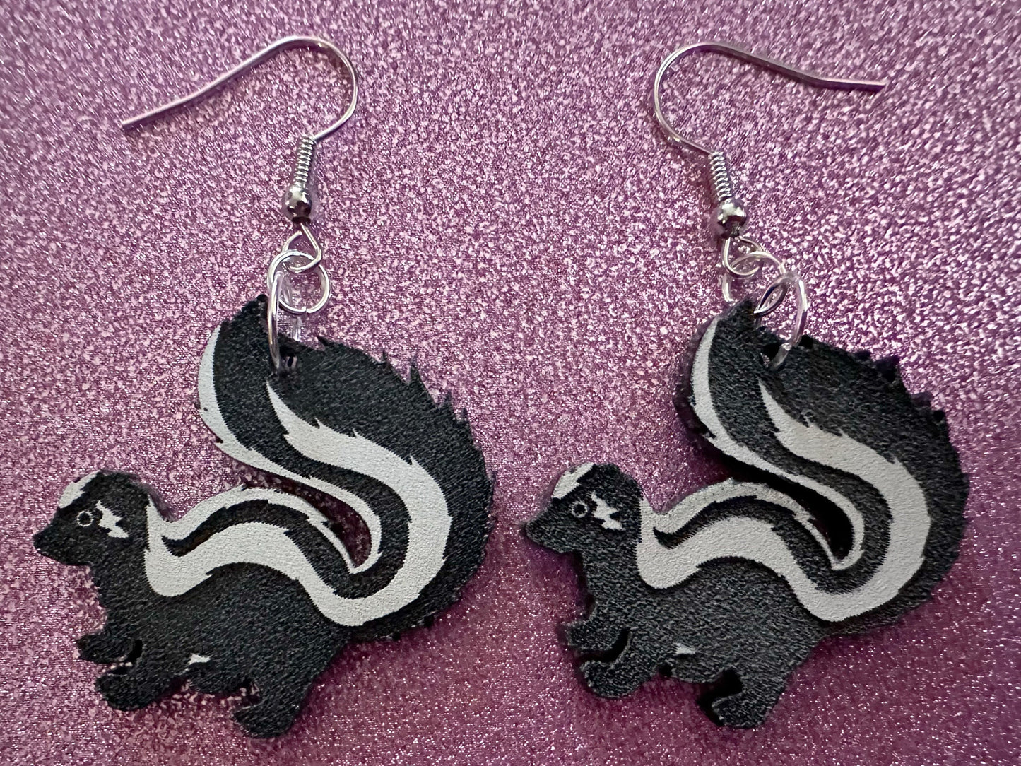 Skunk Earrings: Laser Cut Acrylic Skunks, Stinky Fart, Deadly Fart, Halloween, Animal, Novelty, Smelly, Zoo, Best Gifts for Her/Him/Them