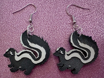 Skunk Earrings: Laser Cut Acrylic Skunks, Stinky Fart, Deadly Fart, Halloween, Animal, Novelty, Smelly, Zoo, Best Gifts for Her/Him/Them