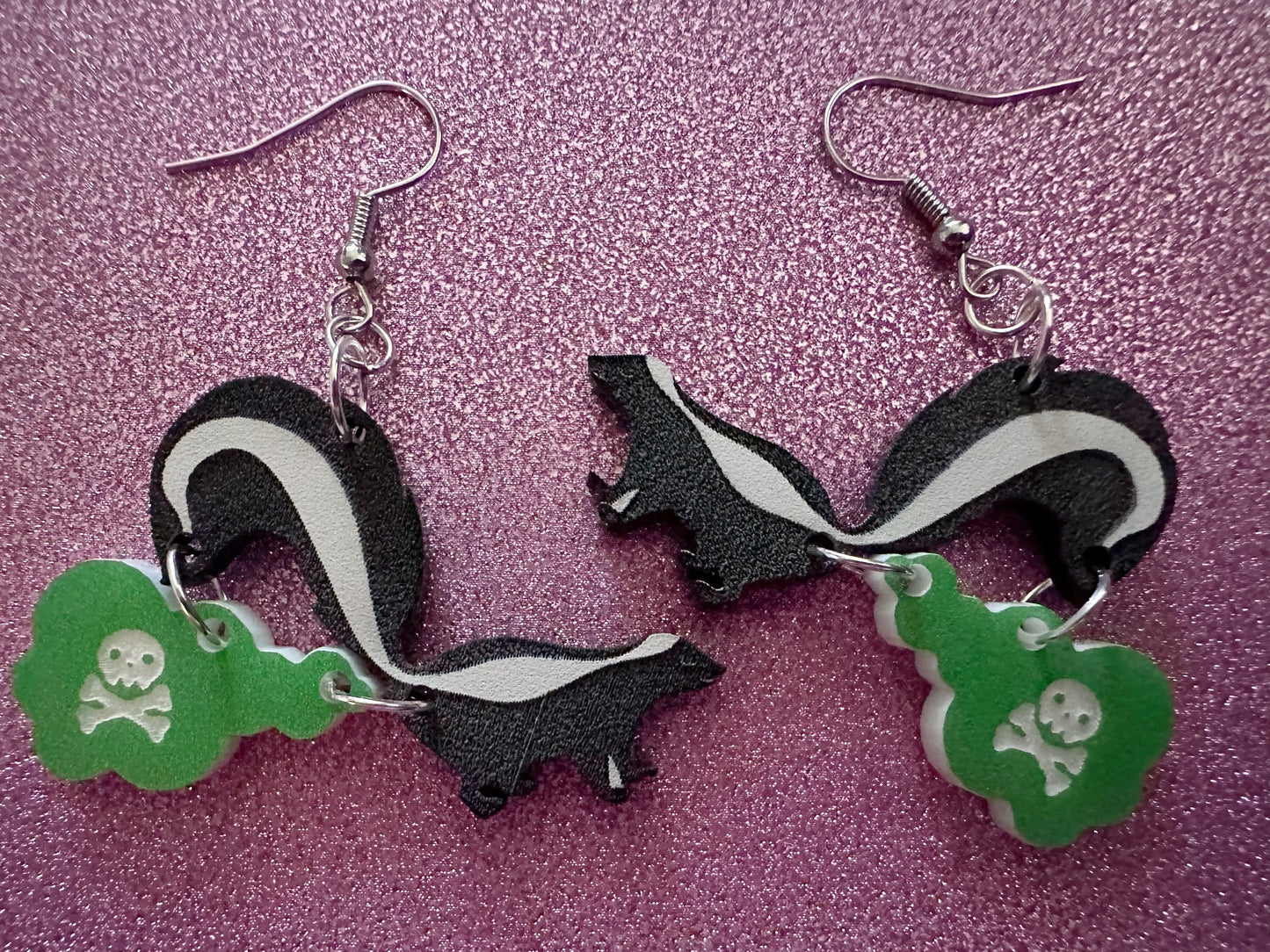 Skunk Earrings: Laser Cut Acrylic Skunks, Stinky Fart, Deadly Fart, Halloween, Animal, Novelty, Smelly, Zoo, Best Gifts for Her/Him/Them
