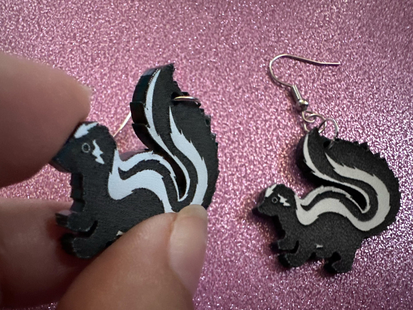 Skunk Earrings: Laser Cut Acrylic Skunks, Stinky Fart, Deadly Fart, Halloween, Animal, Novelty, Smelly, Zoo, Best Gifts for Her/Him/Them
