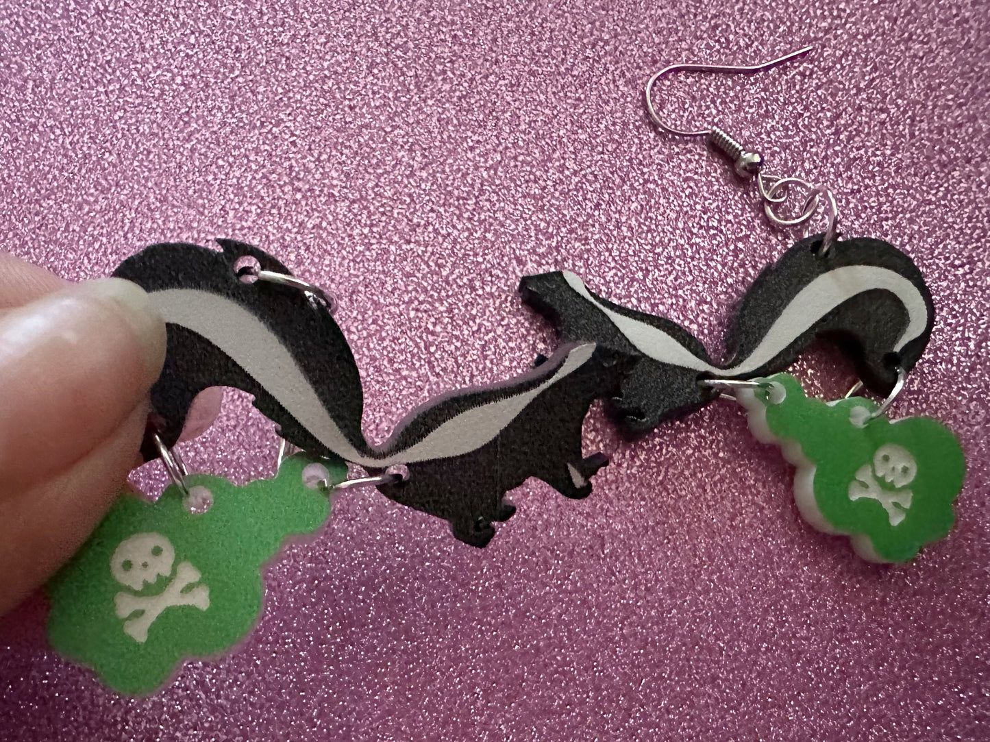 Skunk Earrings: Laser Cut Acrylic Skunks, Stinky Fart, Deadly Fart, Halloween, Animal, Novelty, Smelly, Zoo, Best Gifts for Her/Him/Them