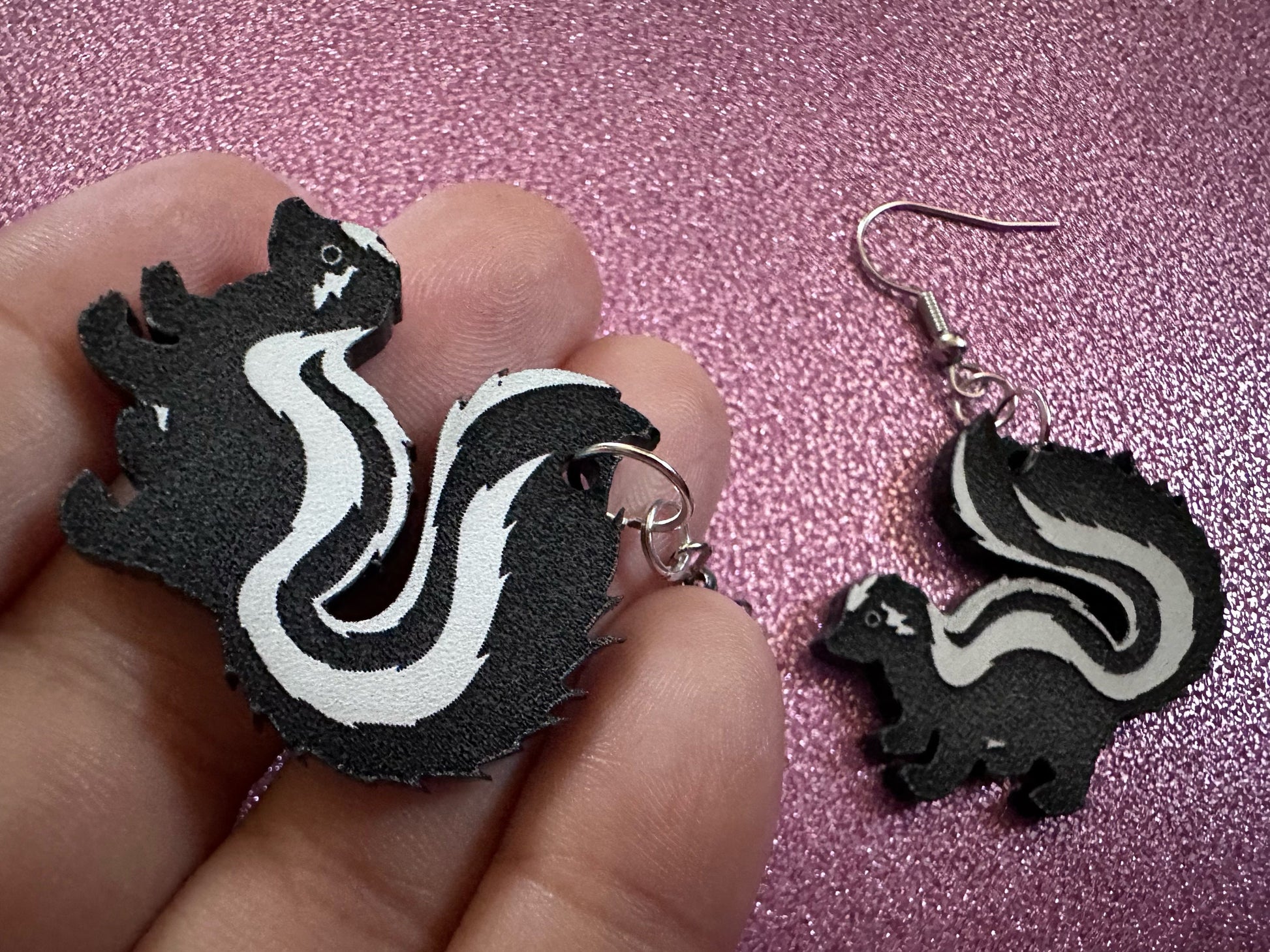 Skunk Earrings: Laser Cut Acrylic Skunks, Stinky Fart, Deadly Fart, Halloween, Animal, Novelty, Smelly, Zoo, Best Gifts for Her/Him/Them