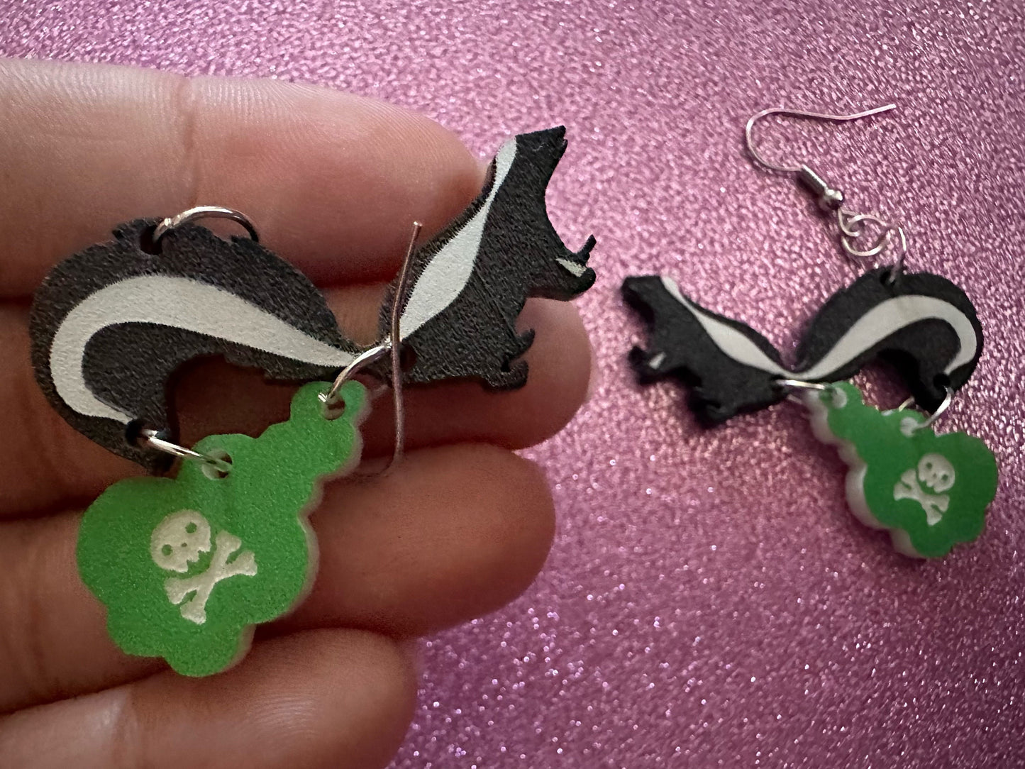 Skunk Earrings: Laser Cut Acrylic Skunks, Stinky Fart, Deadly Fart, Halloween, Animal, Novelty, Smelly, Zoo, Best Gifts for Her/Him/Them