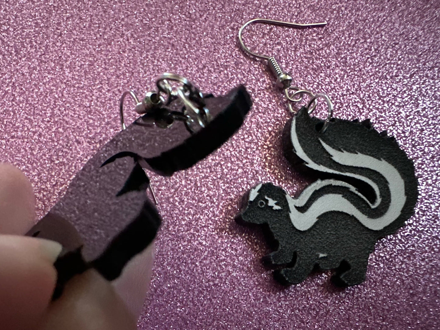 Skunk Earrings: Laser Cut Acrylic Skunks, Stinky Fart, Deadly Fart, Halloween, Animal, Novelty, Smelly, Zoo, Best Gifts for Her/Him/Them