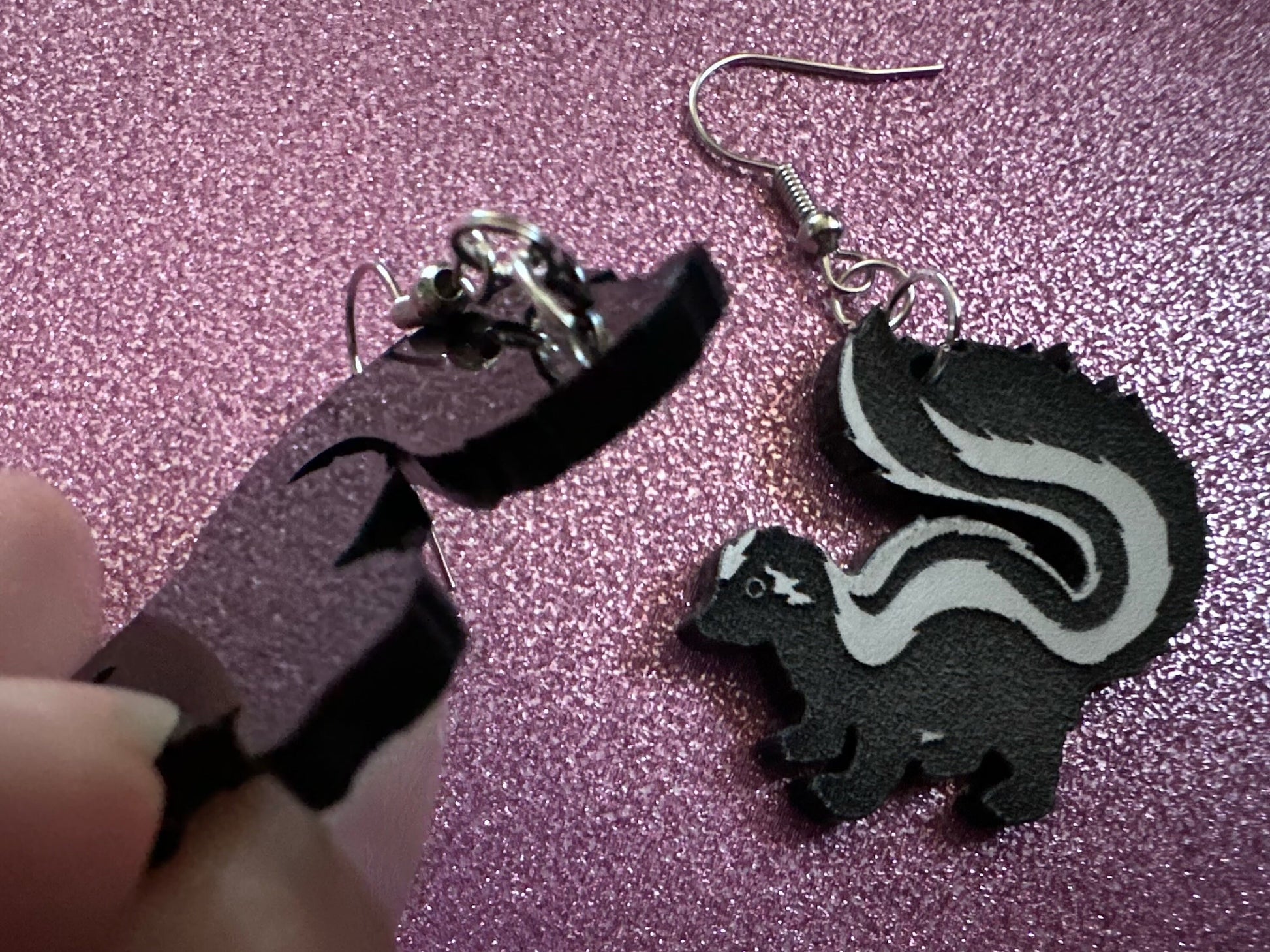 Skunk Earrings: Laser Cut Acrylic Skunks, Stinky Fart, Deadly Fart, Halloween, Animal, Novelty, Smelly, Zoo, Best Gifts for Her/Him/Them