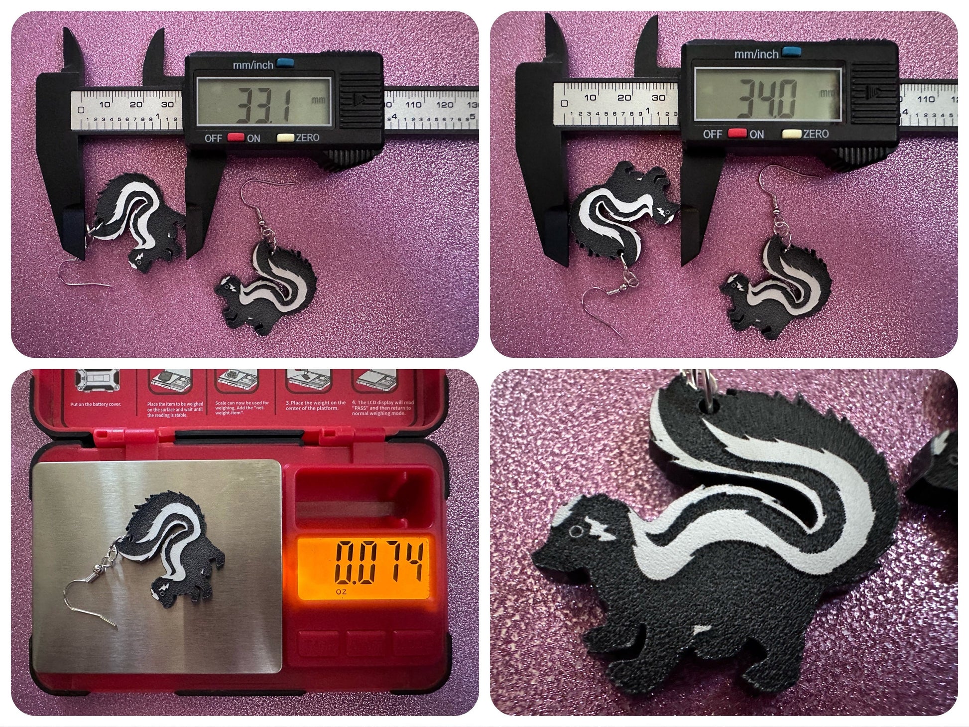 Skunk Earrings: Laser Cut Acrylic Skunks, Stinky Fart, Deadly Fart, Halloween, Animal, Novelty, Smelly, Zoo, Best Gifts for Her/Him/Them
