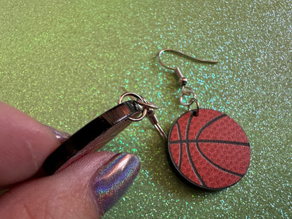Small Basketball Earrings: Laser Cut Acrylic Basketball Print, Sports, NBA, PE Class, Sports Team, Sport Teams, Best Gifts for Her/Him/Them