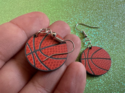 Small Basketball Earrings: Laser Cut Acrylic Basketball Print, Sports, NBA, PE Class, Sports Team, Sport Teams, Best Gifts for Her/Him/Them