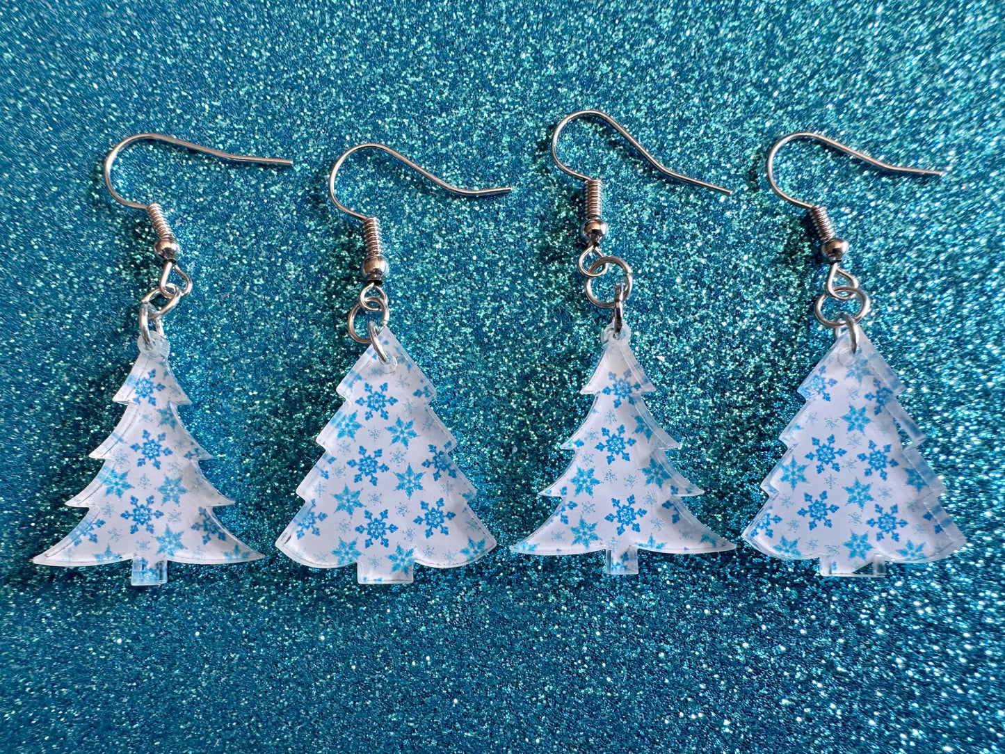 Small Christmas Tree Earrings: Laser Cut Acrylic Christmas Trees, Snow, Xmas, Snowy Christmas Trees, Winter, Best Gifts for Her/Him/Them