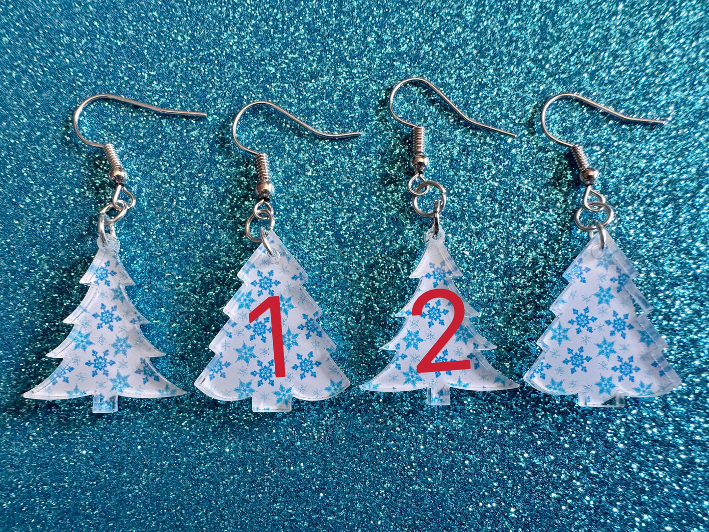 Small Christmas Tree Earrings: Laser Cut Acrylic Christmas Trees, Snow, Xmas, Snowy Christmas Trees, Winter, Best Gifts for Her/Him/Them