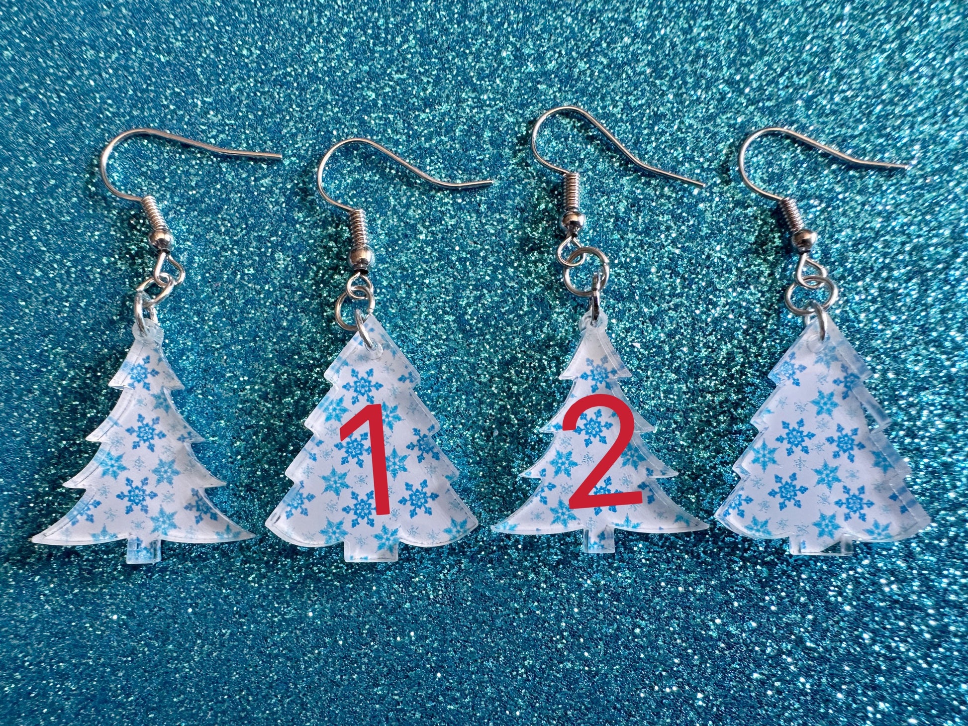 Small Christmas Tree Earrings: Laser Cut Acrylic Christmas Trees, Snow, Xmas, Snowy Christmas Trees, Winter, Best Gifts for Her/Him/Them