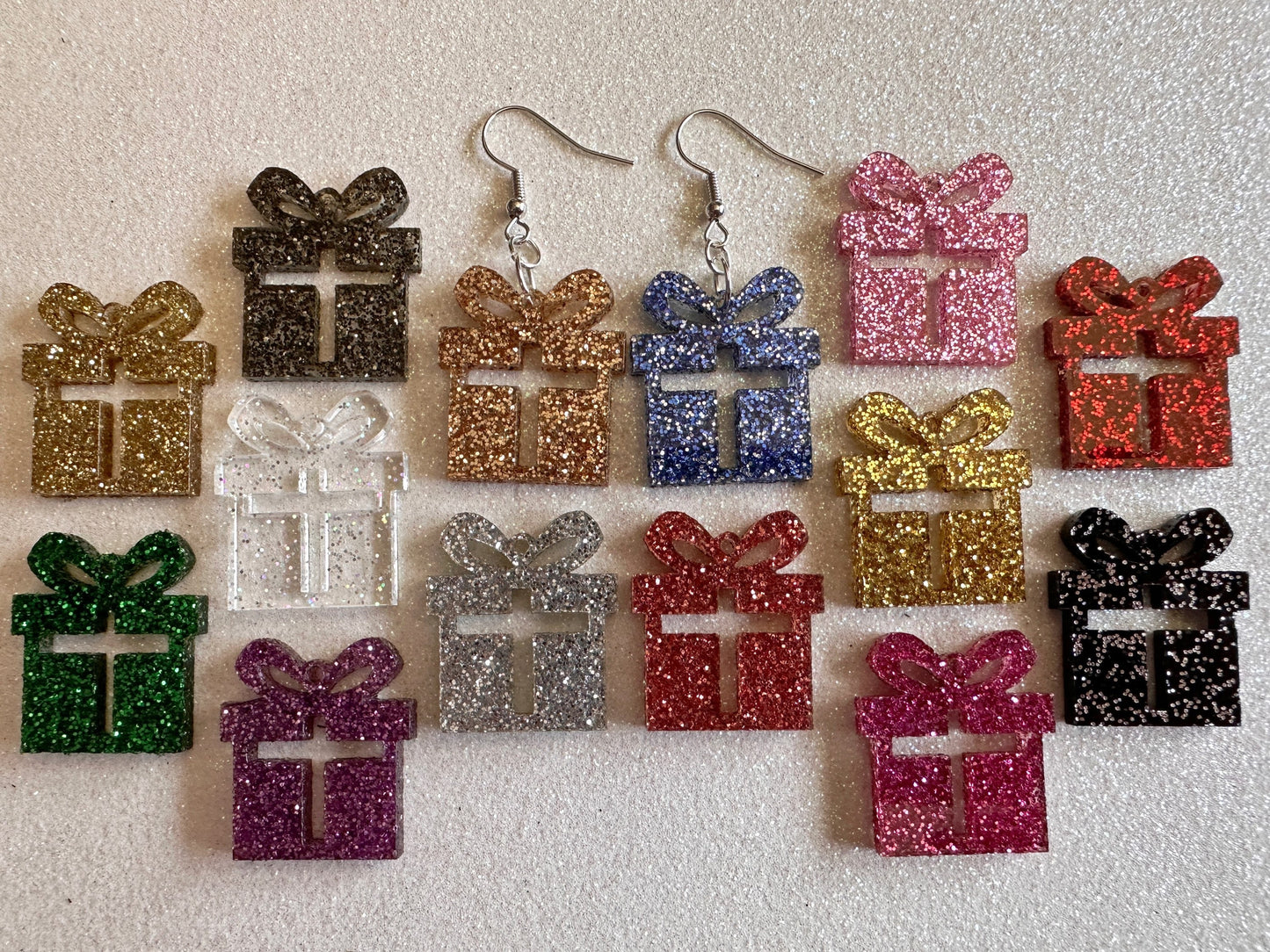 Small Glittery Christmas Present Earrings: Laser Cut Acrylic Presents, Xmas, X-mas, Sparkly Shiny Gift, Birthday, Gifts for Her/Him/Them