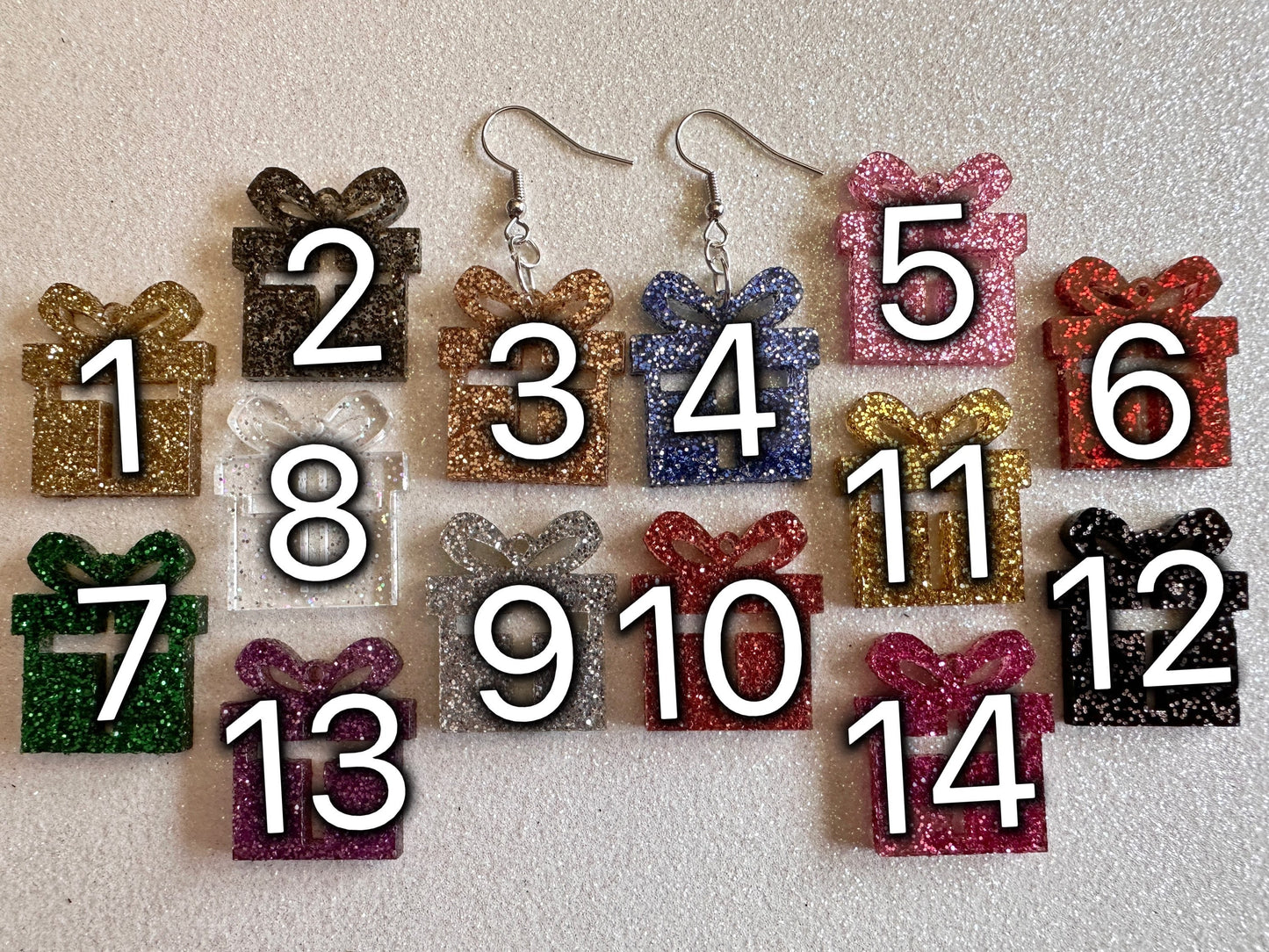 Small Glittery Christmas Present Earrings: Laser Cut Acrylic Presents, Xmas, X-mas, Sparkly Shiny Gift, Birthday, Gifts for Her/Him/Them