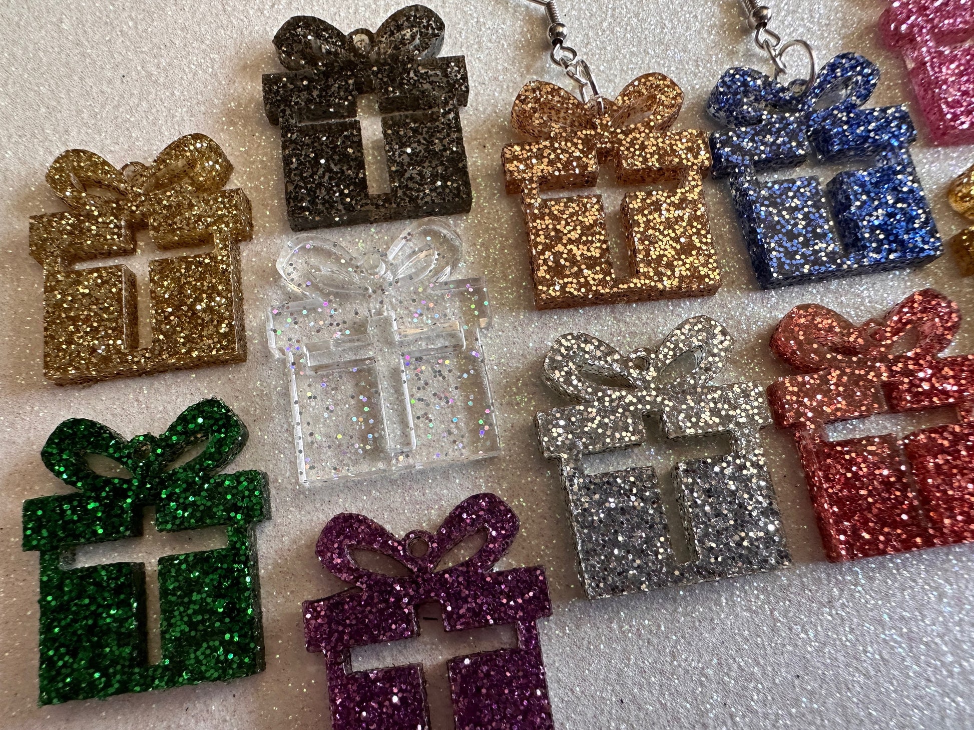 Small Glittery Christmas Present Earrings: Laser Cut Acrylic Presents, Xmas, X-mas, Sparkly Shiny Gift, Birthday, Gifts for Her/Him/Them