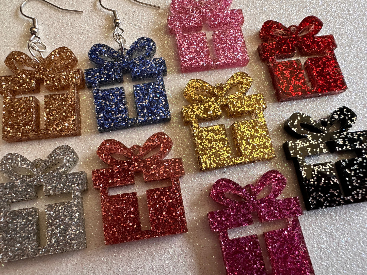 Small Glittery Christmas Present Earrings: Laser Cut Acrylic Presents, Xmas, X-mas, Sparkly Shiny Gift, Birthday, Gifts for Her/Him/Them