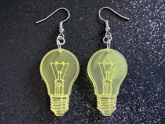 Small Idea Lightbulb Earrings: Laser Cut Acrylic Lightbulbs, Eureka, Motivational, Bright Light, Lamp, Best Gifts for Her/Him/Them
