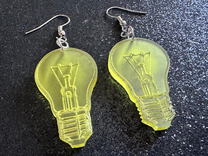 Small Idea Lightbulb Earrings: Laser Cut Acrylic Lightbulbs, Eureka, Motivational, Bright Light, Lamp, Best Gifts for Her/Him/Them