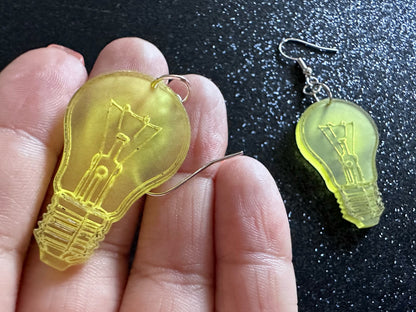 Small Idea Lightbulb Earrings: Laser Cut Acrylic Lightbulbs, Eureka, Motivational, Bright Light, Lamp, Best Gifts for Her/Him/Them
