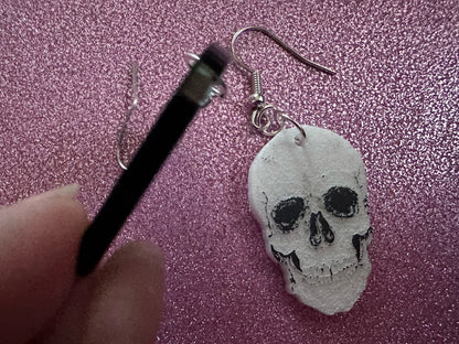 Small Realistic Skull Earrings: Laser Cut Acrylic Skulls, Halloween, Bones, Engraved Skulls, Scary, Spooky, Best Gifts for Her/Him/Them