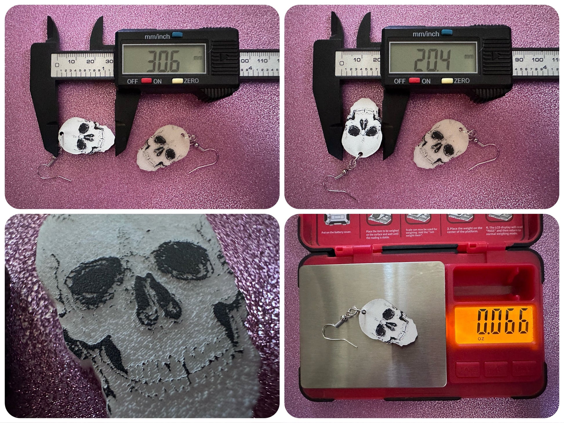 Small Realistic Skull Earrings: Laser Cut Acrylic Skulls, Halloween, Bones, Engraved Skulls, Scary, Spooky, Best Gifts for Her/Him/Them