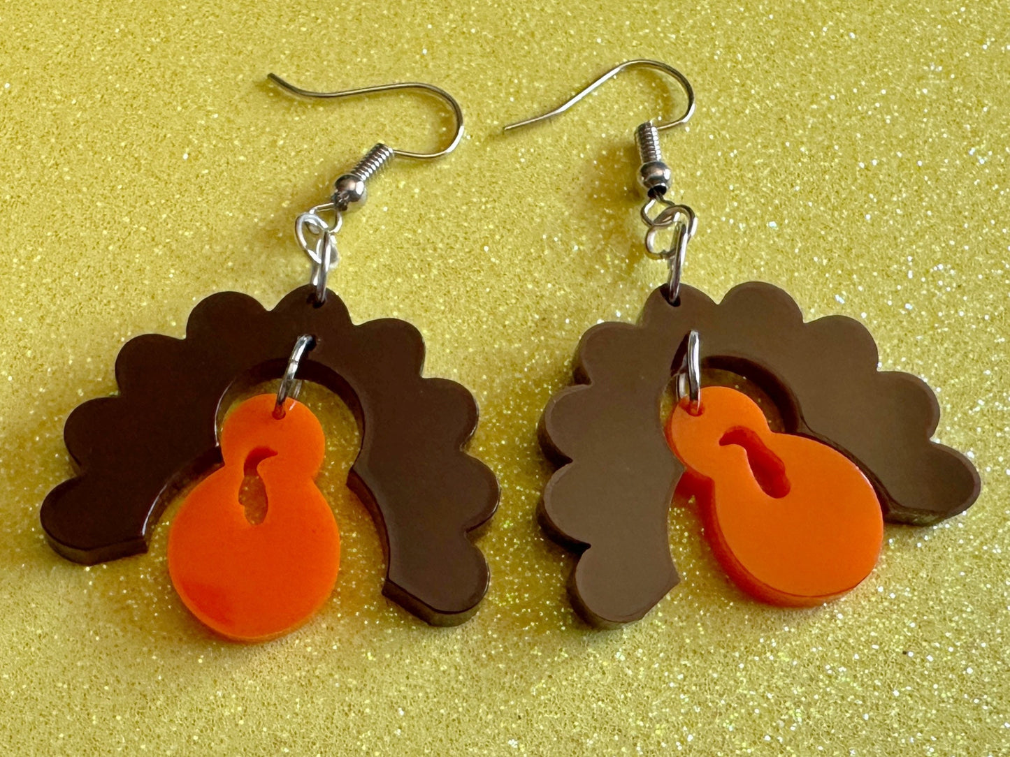 Small Turkey Earrings: Laser Cut Acrylic Turkeys, Thanksgiving, Holiday, Give Thanks, Family, Friendsgiving, Chicken, Gifts for Her/Him/Them
