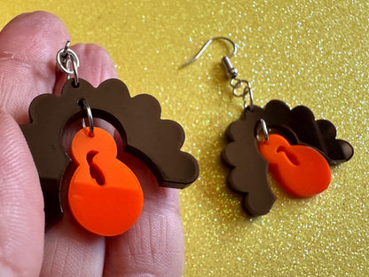 Small Turkey Earrings: Laser Cut Acrylic Turkeys, Thanksgiving, Holiday, Give Thanks, Family, Friendsgiving, Chicken, Gifts for Her/Him/Them