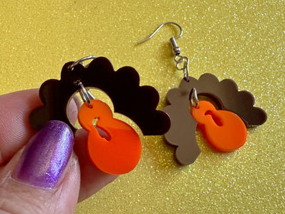 Small Turkey Earrings: Laser Cut Acrylic Turkeys, Thanksgiving, Holiday, Give Thanks, Family, Friendsgiving, Chicken, Gifts for Her/Him/Them