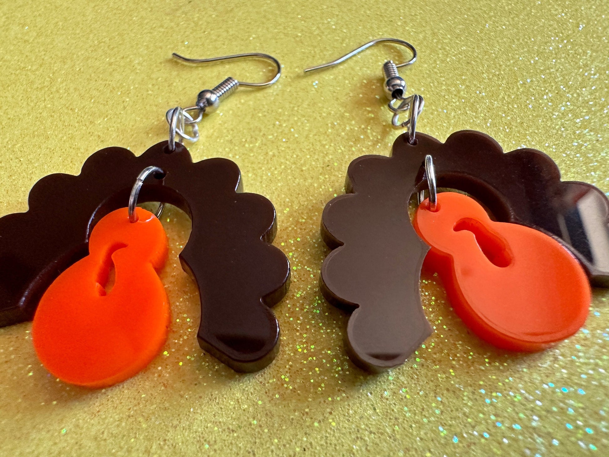 Small Turkey Earrings: Laser Cut Acrylic Turkeys, Thanksgiving, Holiday, Give Thanks, Family, Friendsgiving, Chicken, Gifts for Her/Him/Them