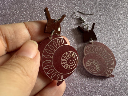 Snail Earrings: Laser Cut Acrylic Snails, Novelty Earrings, Mollusks, Bug, Shells, Engraved Snails Animal Insect, Best Gift for Her/Him/Them