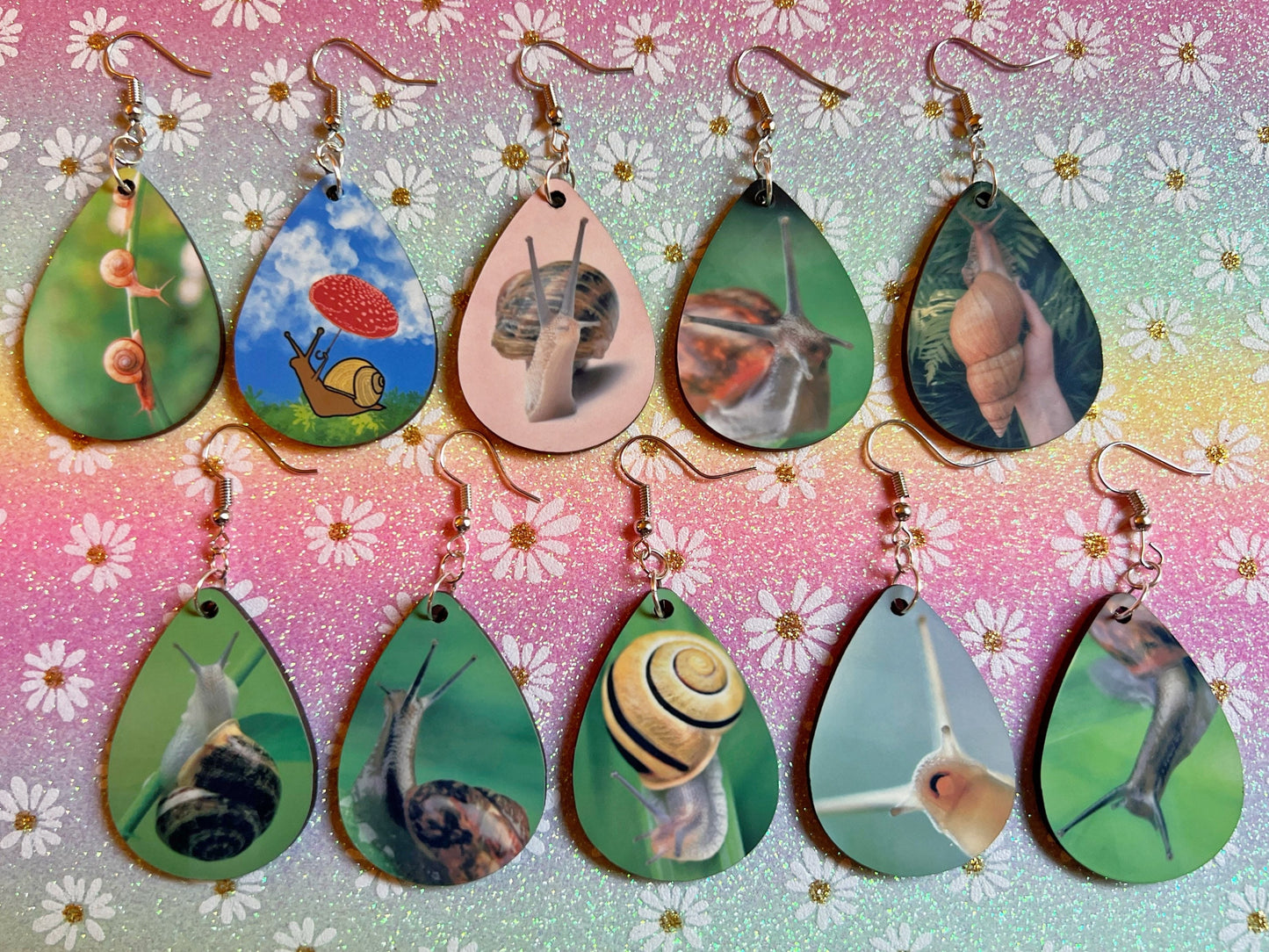 Snail Earrings: Mushroom Earrings, Sublimated, GAL, Giant African Land Snail, Cute Snails, Pet Slimebabies, Best Gifts for Her/Him/Them