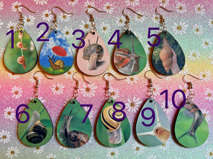 Snail Earrings: Mushroom Earrings, Sublimated, GAL, Giant African Land Snail, Cute Snails, Pet Slimebabies, Best Gifts for Her/Him/Them