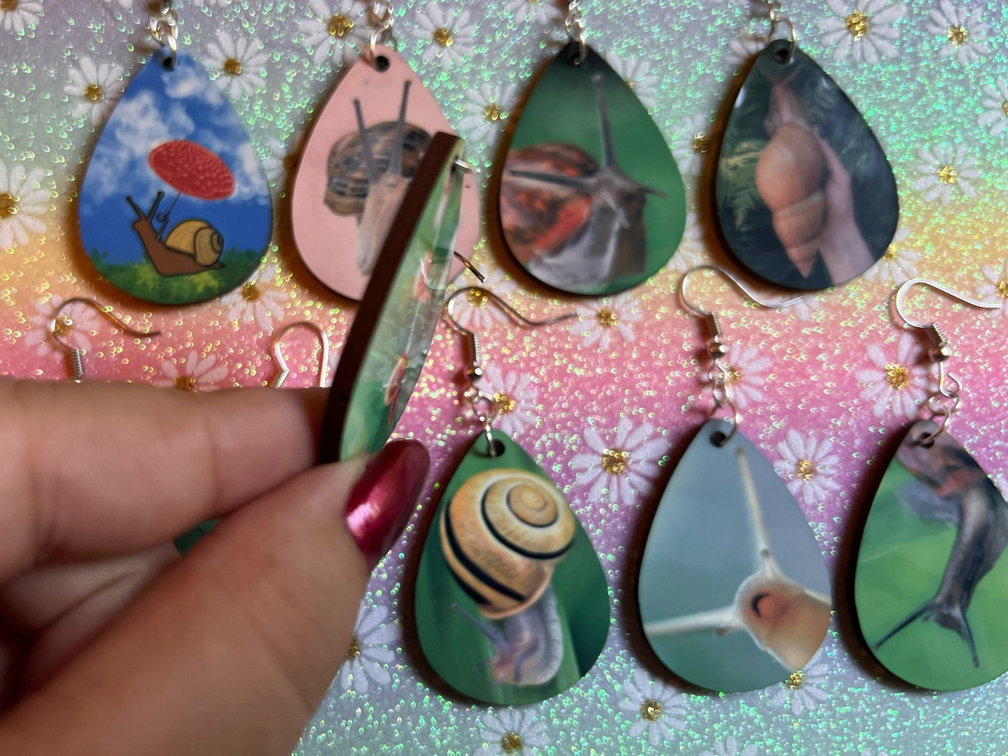 Snail Earrings: Mushroom Earrings, Sublimated, GAL, Giant African Land Snail, Cute Snails, Pet Slimebabies, Best Gifts for Her/Him/Them