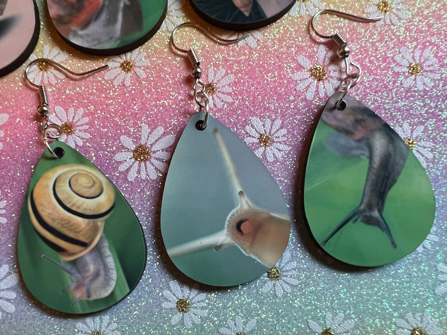 Snail Earrings: Mushroom Earrings, Sublimated, GAL, Giant African Land Snail, Cute Snails, Pet Slimebabies, Best Gifts for Her/Him/Them