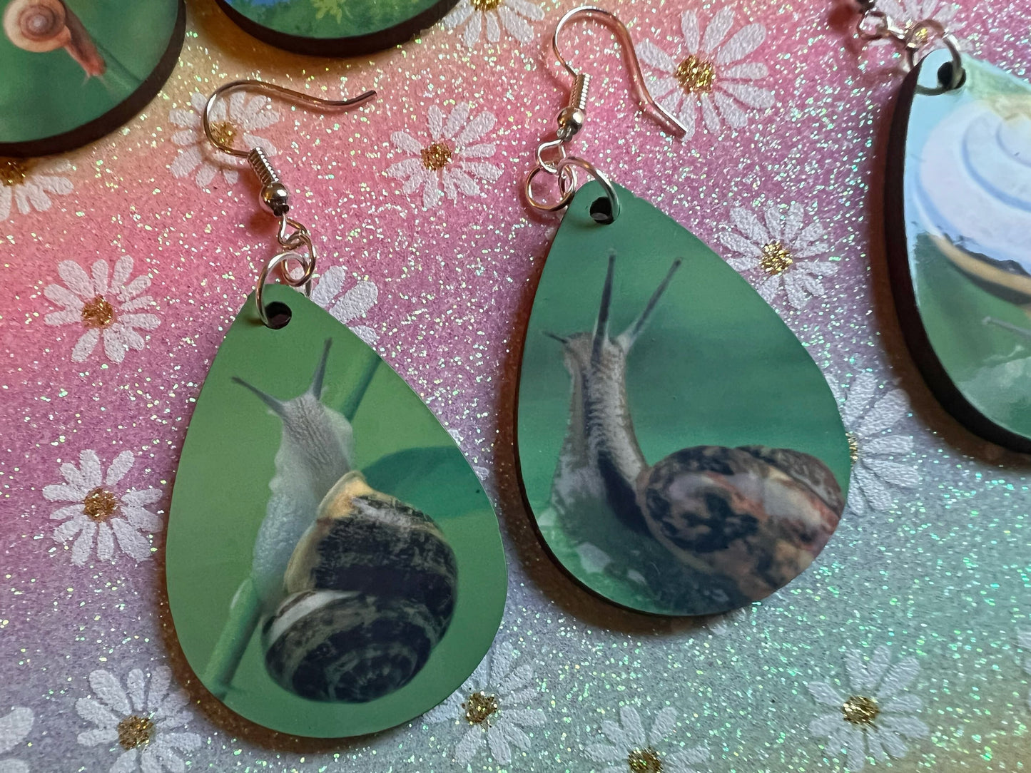Snail Earrings: Mushroom Earrings, Sublimated, GAL, Giant African Land Snail, Cute Snails, Pet Slimebabies, Best Gifts for Her/Him/Them