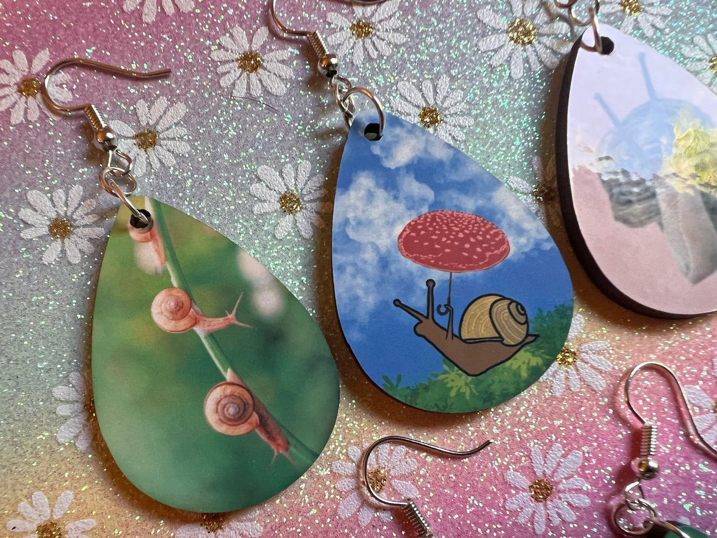Snail Earrings: Mushroom Earrings, Sublimated, GAL, Giant African Land Snail, Cute Snails, Pet Slimebabies, Best Gifts for Her/Him/Them