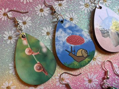 Snail Earrings: Mushroom Earrings, Sublimated, GAL, Giant African Land Snail, Cute Snails, Pet Slimebabies, Best Gifts for Her/Him/Them