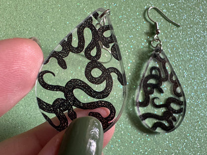 Snake Earrings: Laser Cut Acrylic Snakes, Reptile, Zoo, Nope Rope, Halloween, Cobra, Animals, Black Snakes, Best Gifts for Her/Him/Them